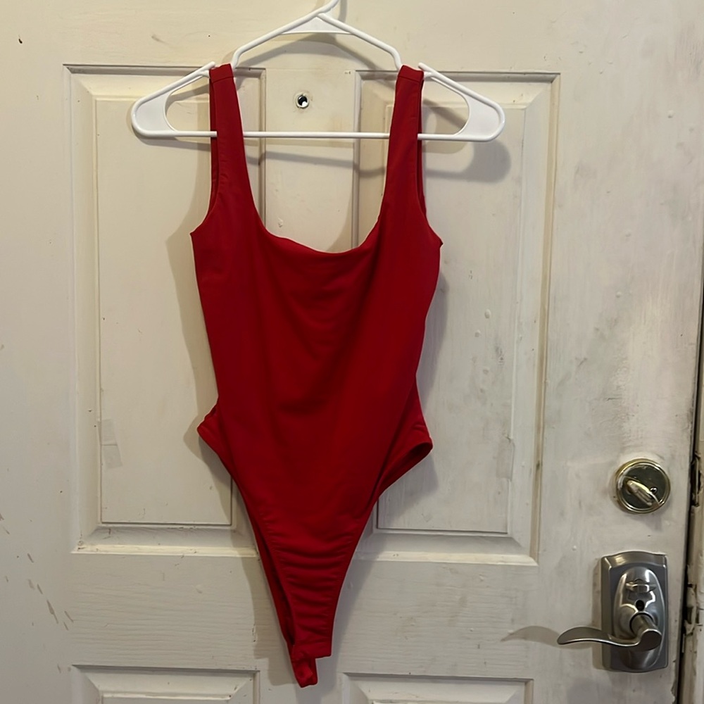 SHEIN RED SLEEVELESS ONE PIECE BODYSUIT
